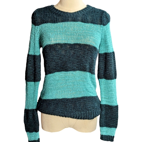Loft Green Striped Wool Blend Sweater Size Small - Picture 1 of 8